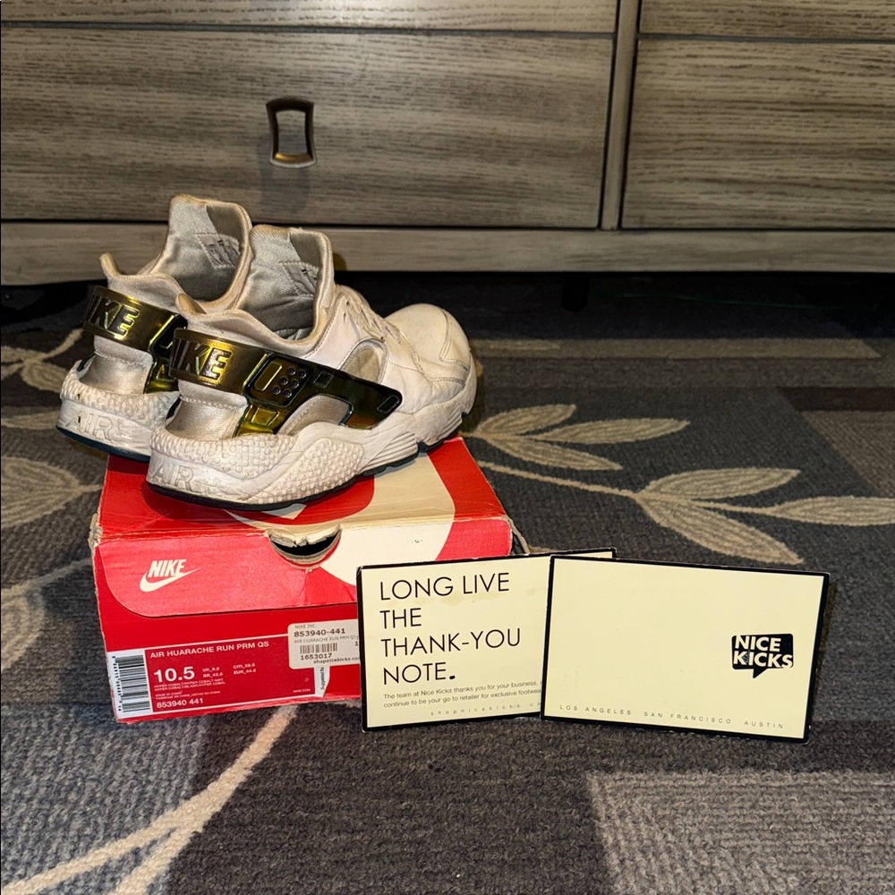 Nike Air Huarache X Nice Kicks Collab Sneakers With Gold Iridescent Accent